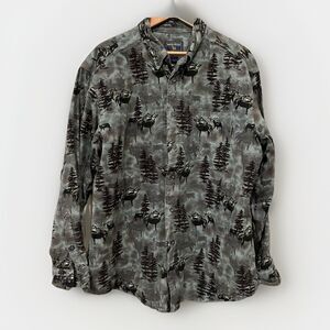Woolrich Outdoorsman XL Shirt Elk Stag Print Button Up Hunting Green VTG